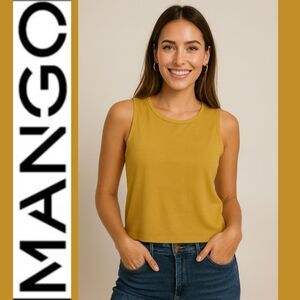 Mango MNG Viscose Blend Sleeveless Mustard Color Top